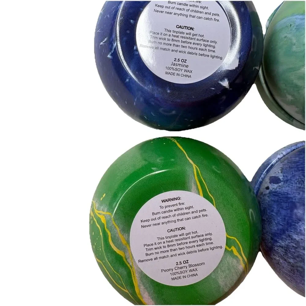 Mini Soy Wax Candles Decorative Tin With Lids Blue Purple Greens Marble Tie Dye